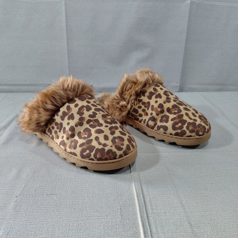 Dillard's Animal Print Faux Fur Lined Slipper Mules Women's XL 11-12 House Shoes